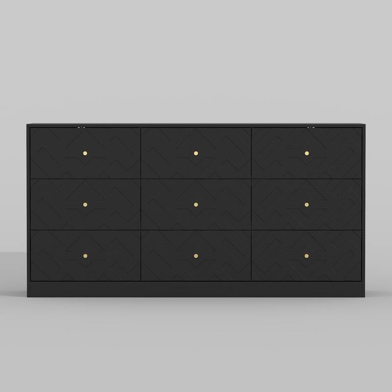 63" Wide Display Storage Cabinet Wood Curio Cabinet 9-Drawers Cabinet