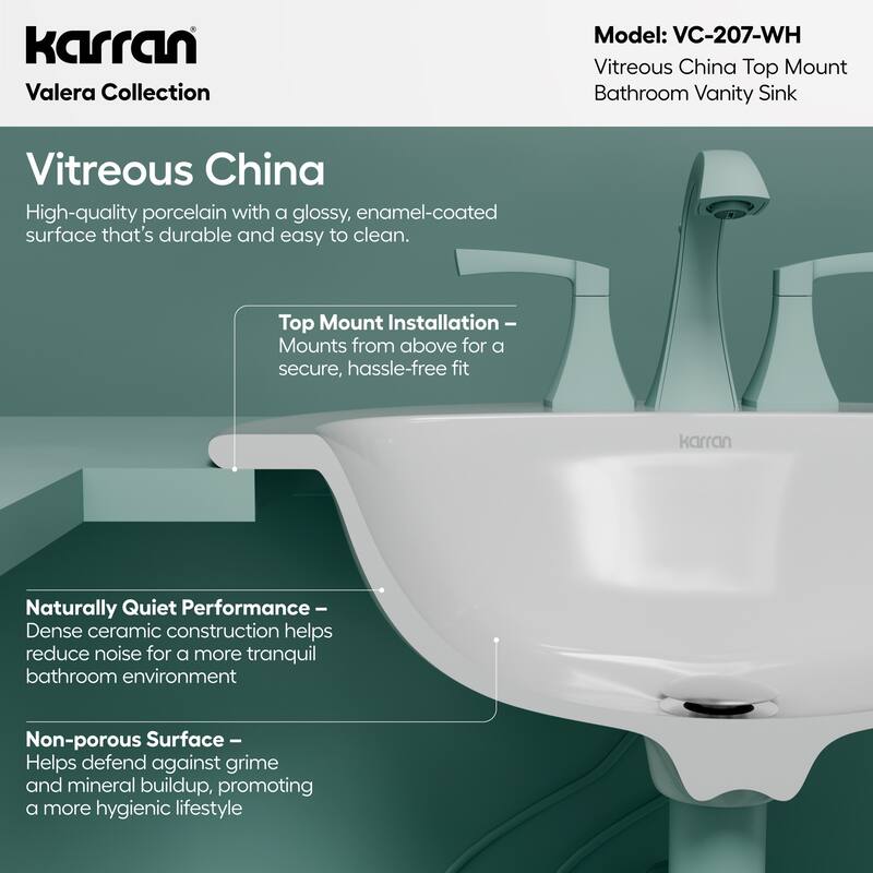 Karran Valera 21" Oval Top Mount Vitreous China Bathroom Sink in White