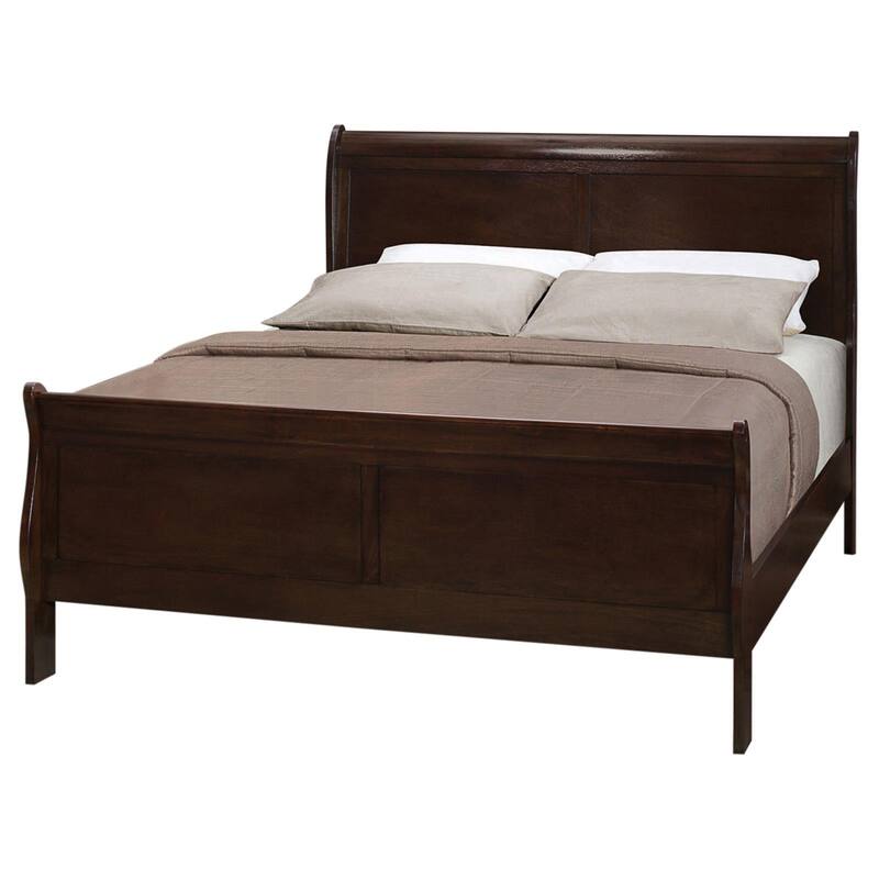 Full Size Wood Sleigh Bed with Louis Philippe Style and Box Spring Required