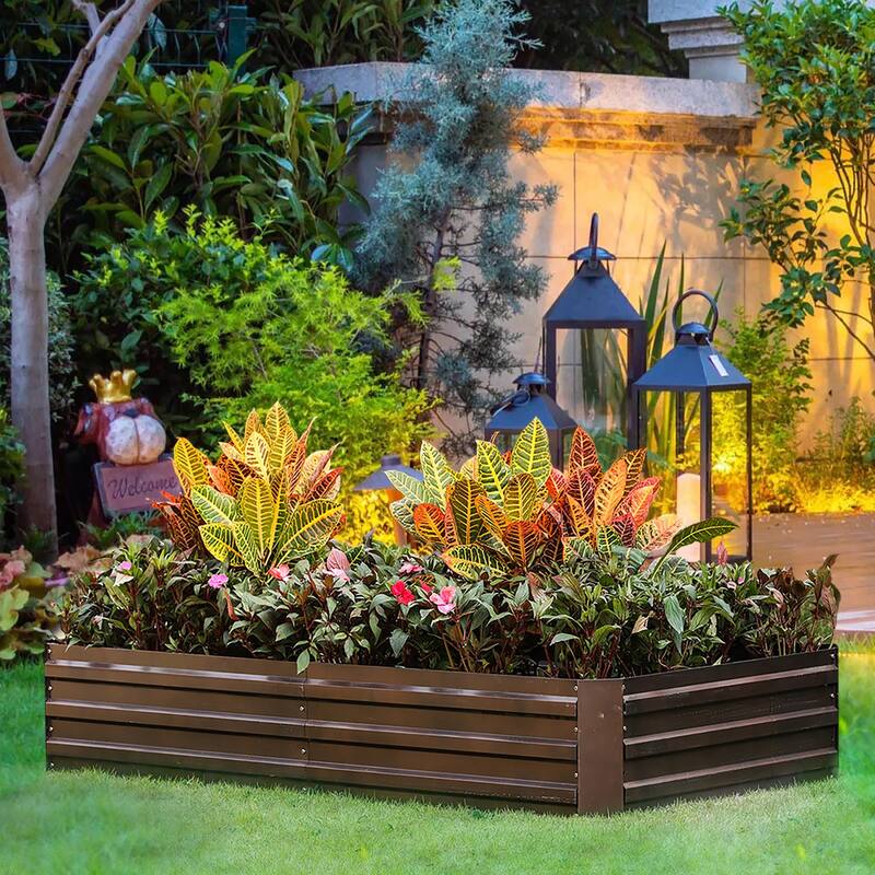 Galvanized Steel Rectangular 5.8-Ft x 2.9-Ft Raised Garden Bed Planter, Brown - 11.61" H x 70.15" W x 34.76" D
