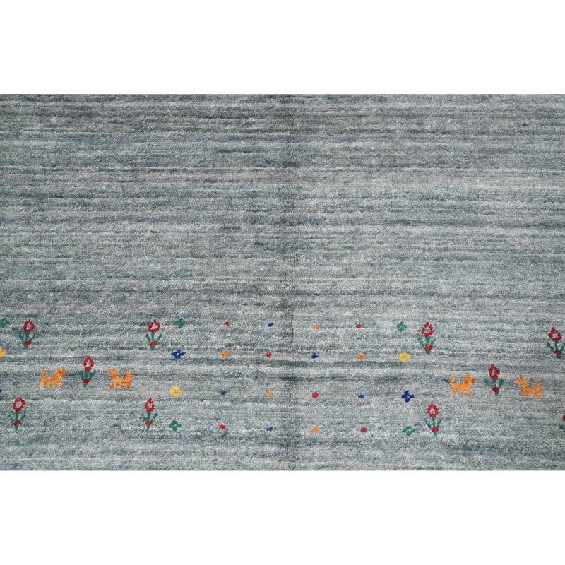 Hand Knotted Oriental Viscose Silk Carpet Tribal Animal Pictorial Greys & Charcoal Gabbeh Area Rug - 11' 9'' X 8' 7''