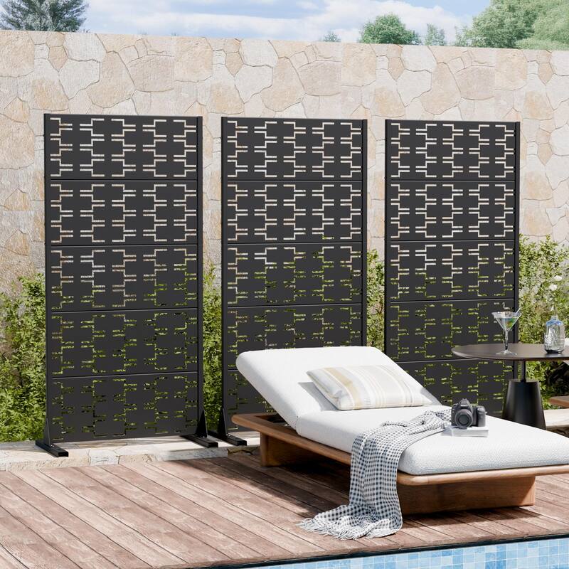 Outdoor Privacy Screen Metal Screen Fence Panel Set of 2