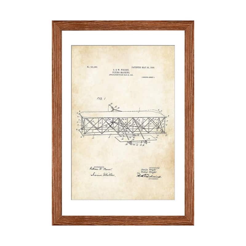 iCanvas "Wright Brothers Airplane" by Patent77 - Walnut - 32x24x1