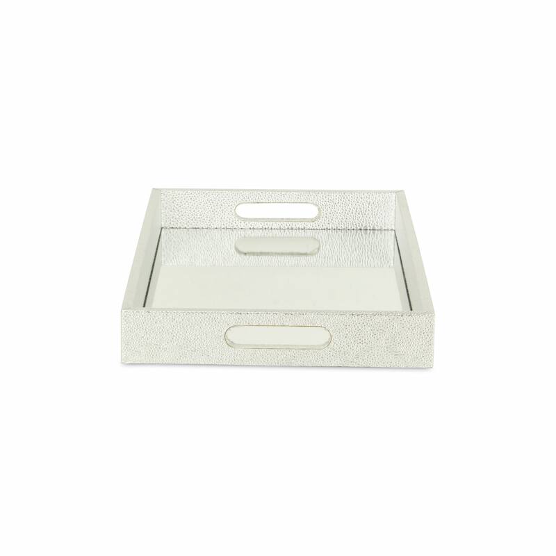 HomeRoots 16" Silver Rectangular Wood Handmade Tray With Handles