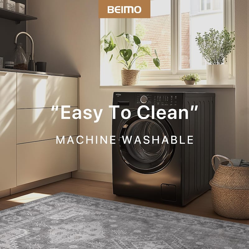 Mcow Sage Green Boho Pattern Ultra-Thin Low-Pile Washable Non-Slip Area Rug