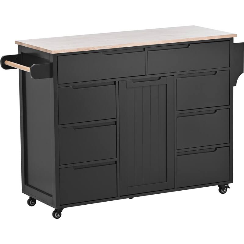 Kitchen Island on Wheels w/ 8 Handle-Free Drawers & Flatware Organizer