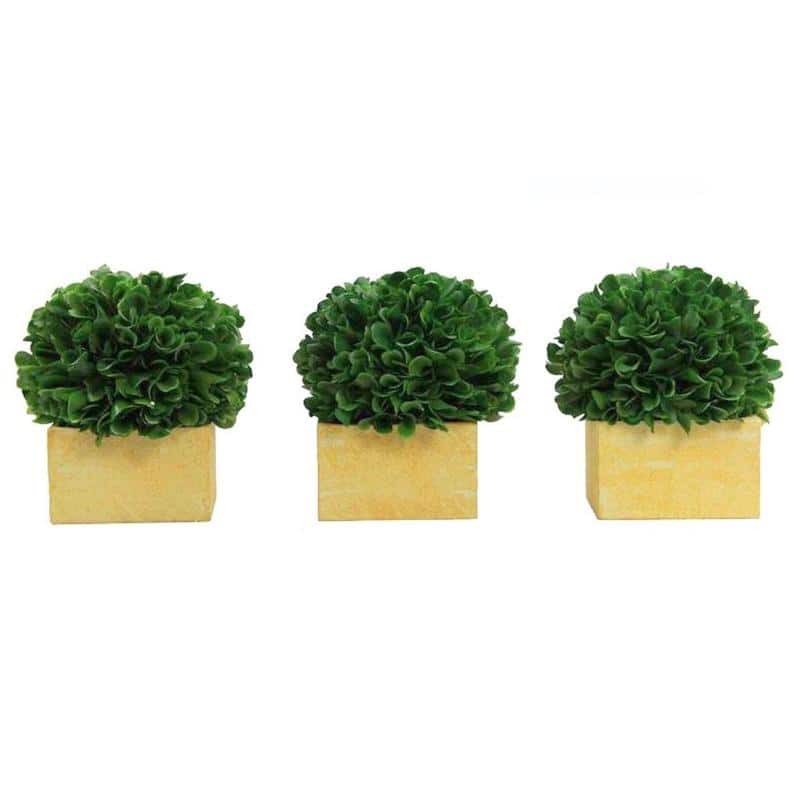 Faux Preserved Artificial Boxwood Ball Topiary Plant In Pot, Set of 3 - ABN5P008-GRN-3