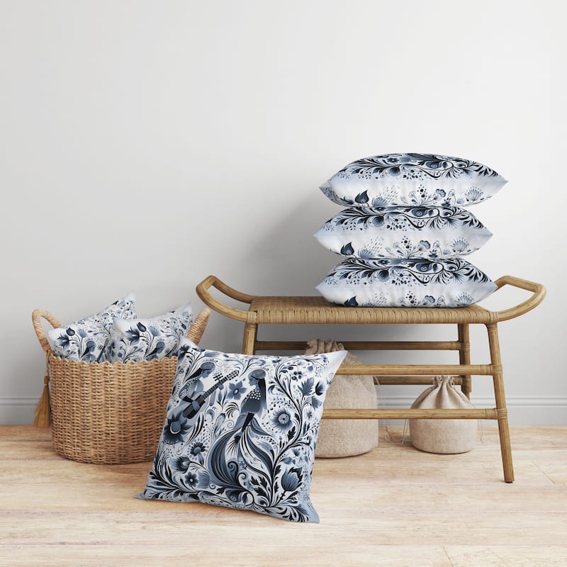 Musical Farry Faux Suede Reversible Throw Pillow White and Blue