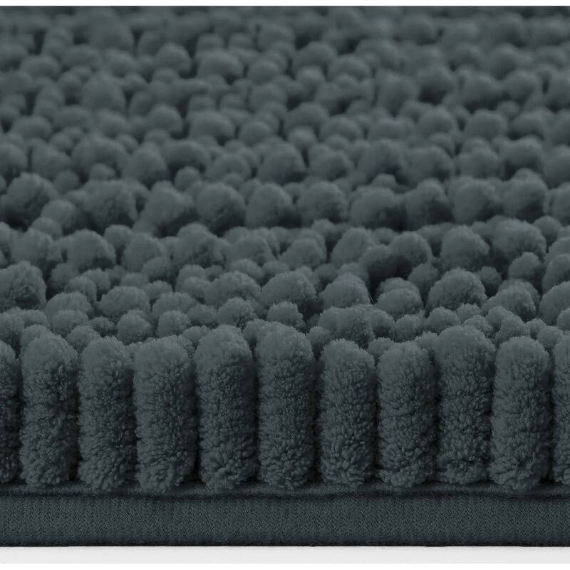 Charcoal Grey Soft Cozy Plush Chenille Contour Bath Mat Bathroom Rug
