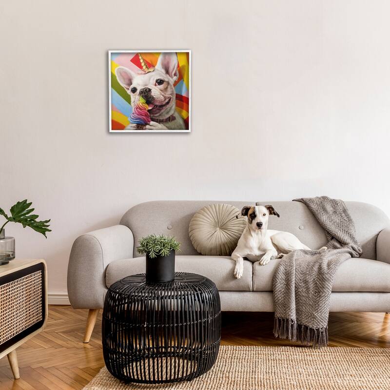 Stupell Rainbow French Bulldog Unicorn Ice Cream Colorful Framed Wall Art