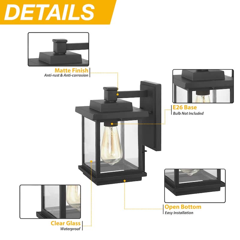 Modern Farmhouse Black 1-Light Outdoor Wall Sconces Glass Patio Lantern