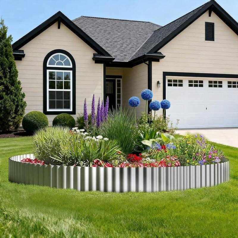 6" x50Ft Garden Galvanized Steel Landscape Fence, Corrugated Metal Garden Edging