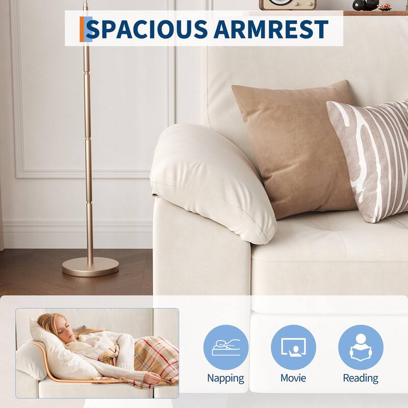 90in-Modern Oversized Loveseat, Beige Velvet Upholstered Loveseat with Soft Spacious Armrests, Washable Cushion Covers