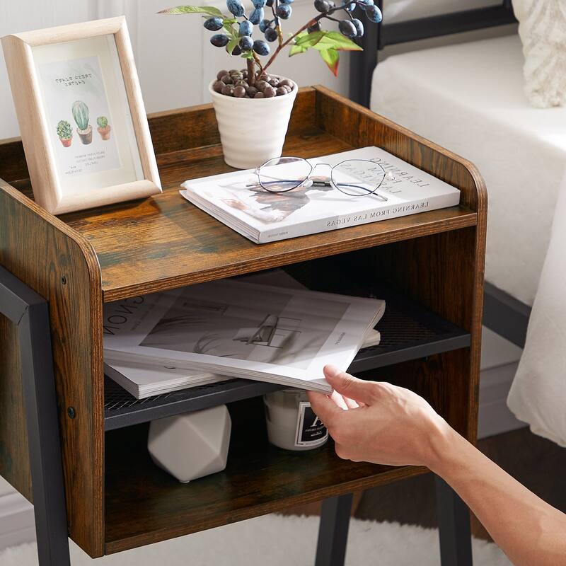 VECELO Industrial&Modern Side Table/End Table with 3-tier Storage Shelves