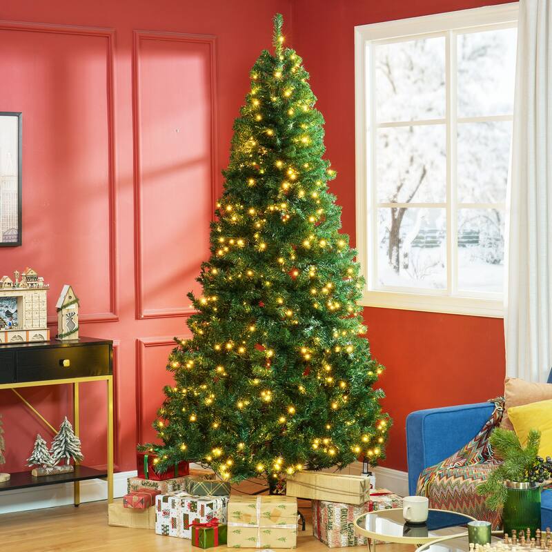 HOMCOM Pre-Lit Douglas Fir Tree - Realistic Branches, Warm White LED Lights, Green