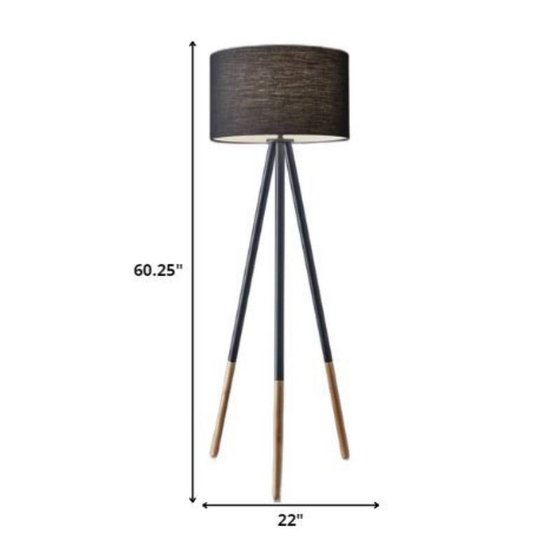 Modern Black Tripod Floor Lamp with Drum Shade 60-Inch Metal Stand for Living Room Decor - 60.25”H x 22”W x 22”D