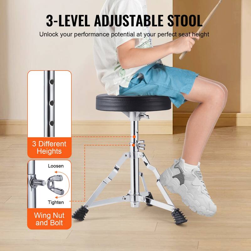 Kids Drum Set, 3-Piece, 14 in Beginner Drum Set with Adjustable Throne Cymbal Pedal Two Pairs of Drumsticks - 14 in