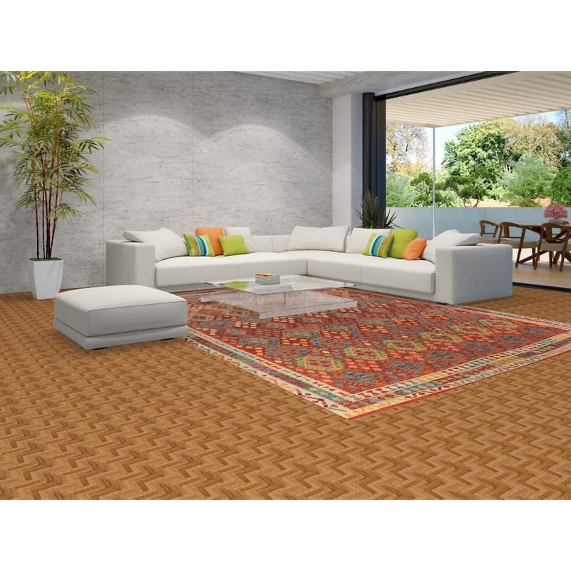 South Western Style Kilim Oriental Rug Hand-Woven Wool Carpet - 9'8" x 13'1"