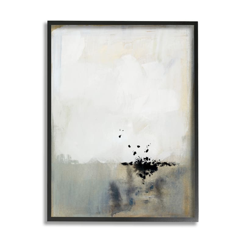 Stupell Neutral Beige Abstract Painting Black Ink Splatter Framed Giclee Texturized Art by Victoria Barnes