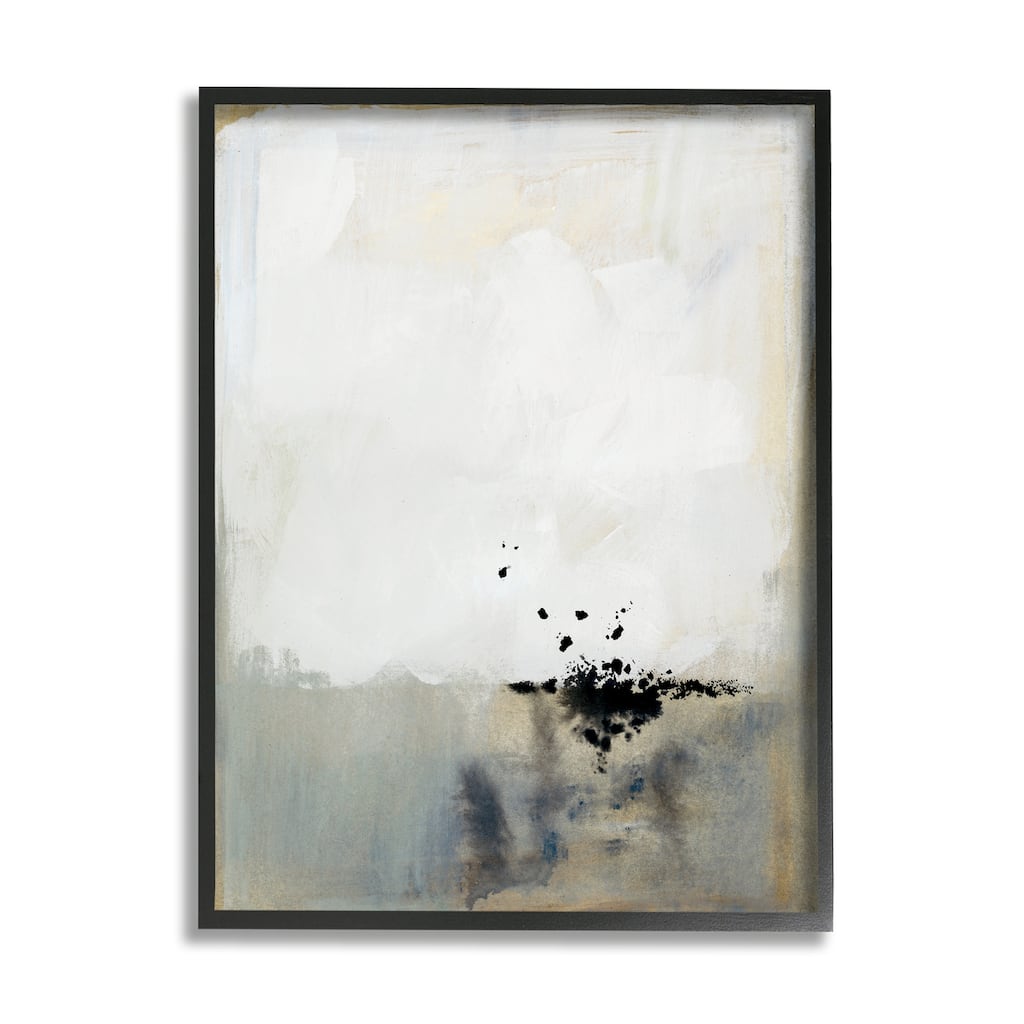 Stupell Neutral Beige Abstract Painting Black Ink Splatter Framed Giclee Texturized Art by Victoria Barnes