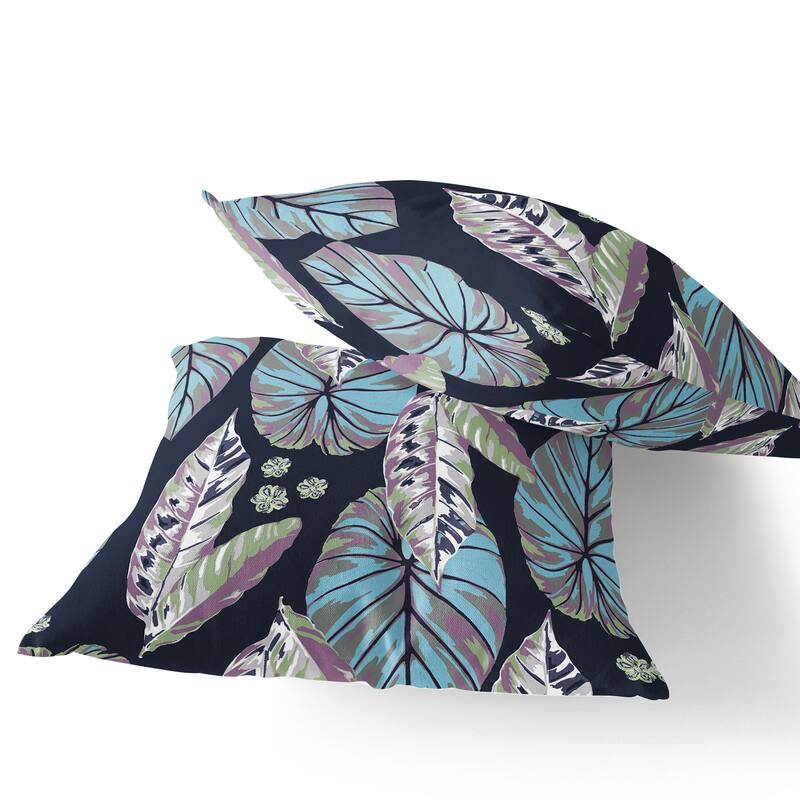 HomeRoots Set of Two 16" X 16" Blue and Purple Blown Seam Botanical Indoor Outdoor Throw Pillow - 16.00' X '16.00' X '5.00