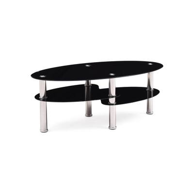 43.25" Black and Silver Tempered Oval Glass Coffee Table