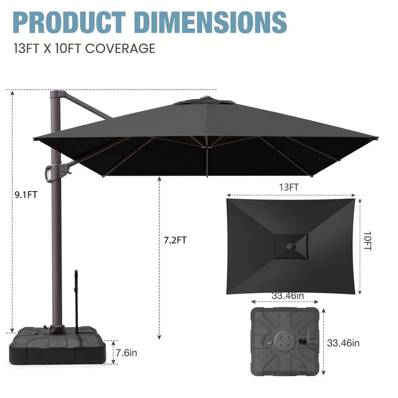 VredHom 10 x 13 Ft Outdoor Wind Vent Cantilever Patio Umbrella with Rod Base