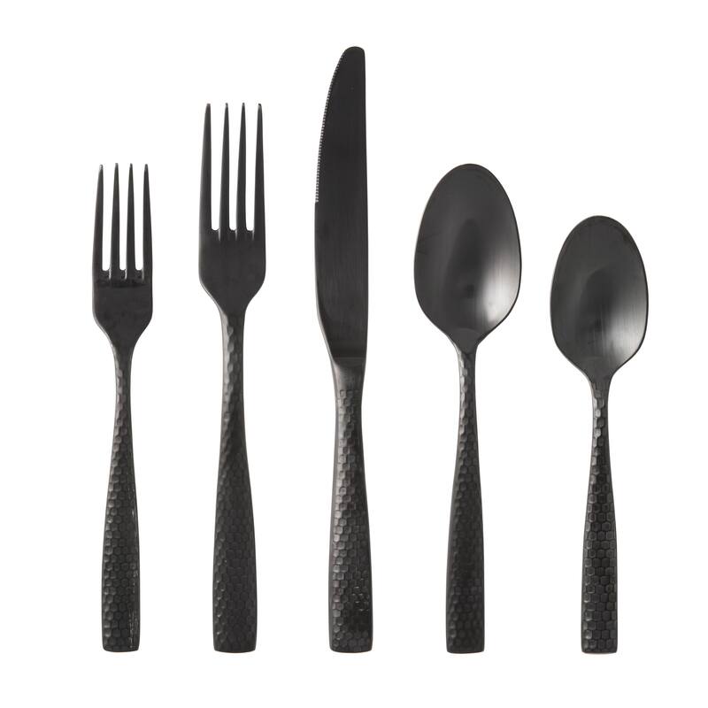 Fortessa Lucca Faceted 18/10 Stainless Steel, 20 Piece Flatware Set (Service for 4), Brushed Black - 20 Piece Set