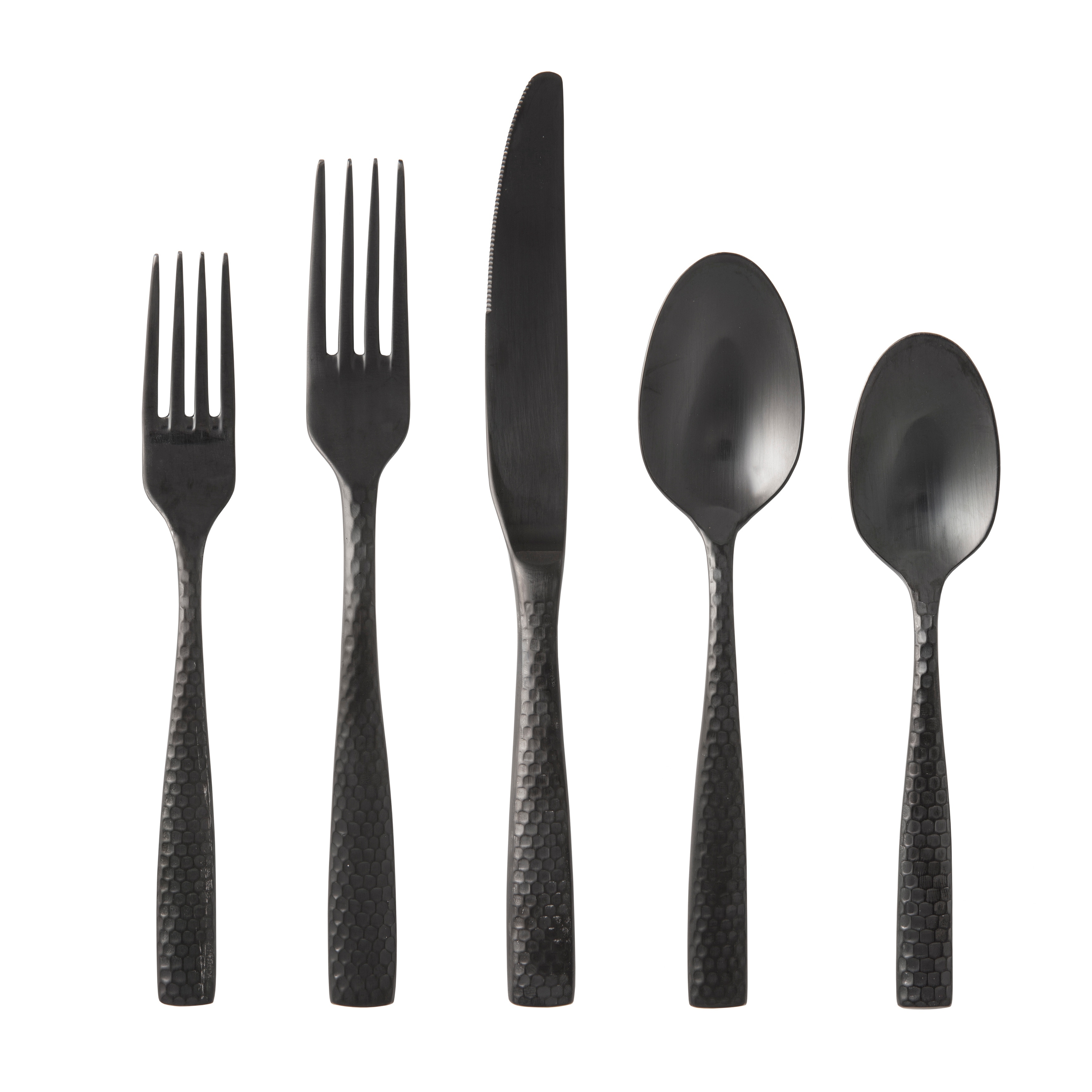 Fortessa Lucca Faceted 18/10 Stainless Steel, 20 Piece Flatware Set (Service for 4), Brushed Black - 20 Piece Set