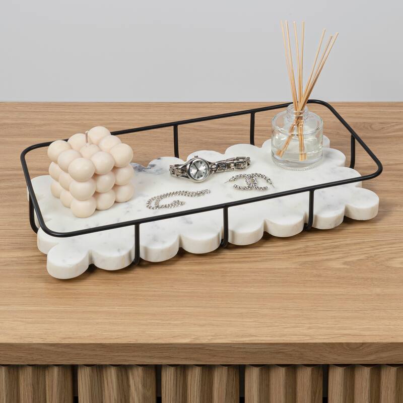 Monarch Modern Industrial Metal/Marble Scalloped Base Vanity Tray