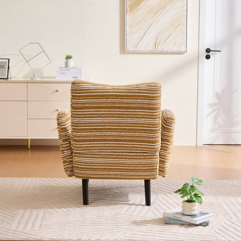 Boucle Upholstered Lounge Armchair, Reading Chair with Side Storage Pocket, Single Sofa Chair with Solid Wood Legs
