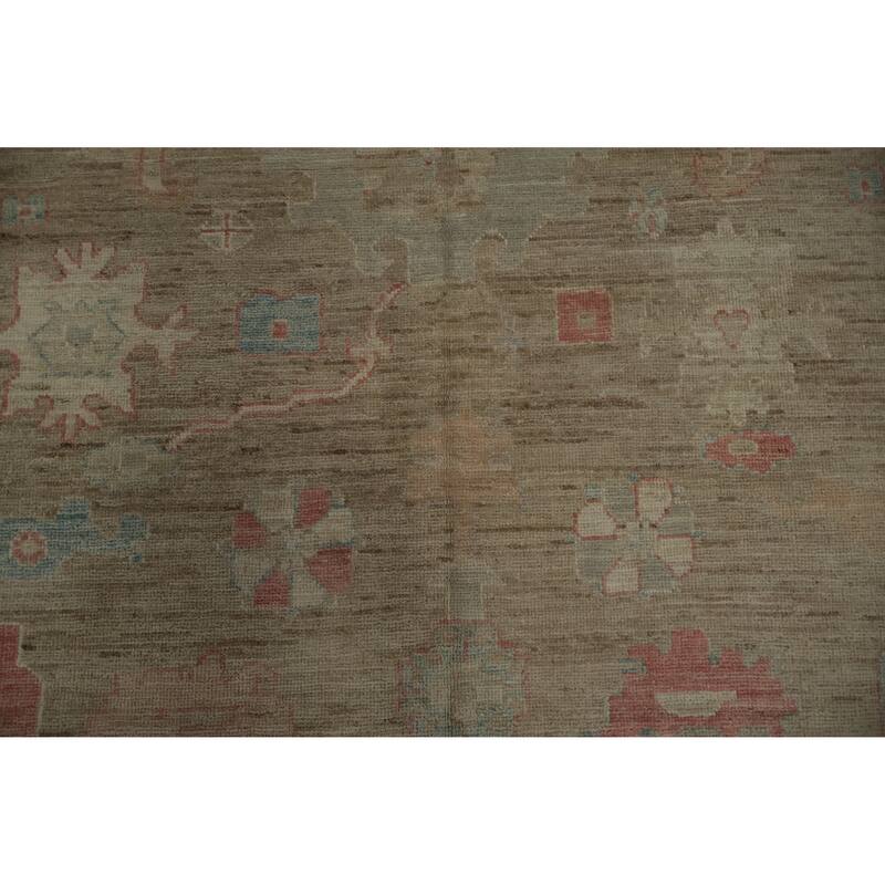 Hand Knotted Oriental 100% Wool Carpet Transitional All-Over Brown Oushak Area Rug - 12' 0'' X 9' 0''
