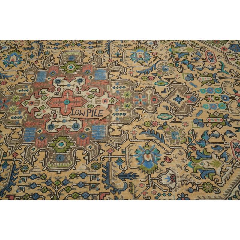 Hand Knotted Oriental 100% Wool Carpet Traditional Floral Peach Tabriz Area Rug - 9' 6'' X 6' 3''