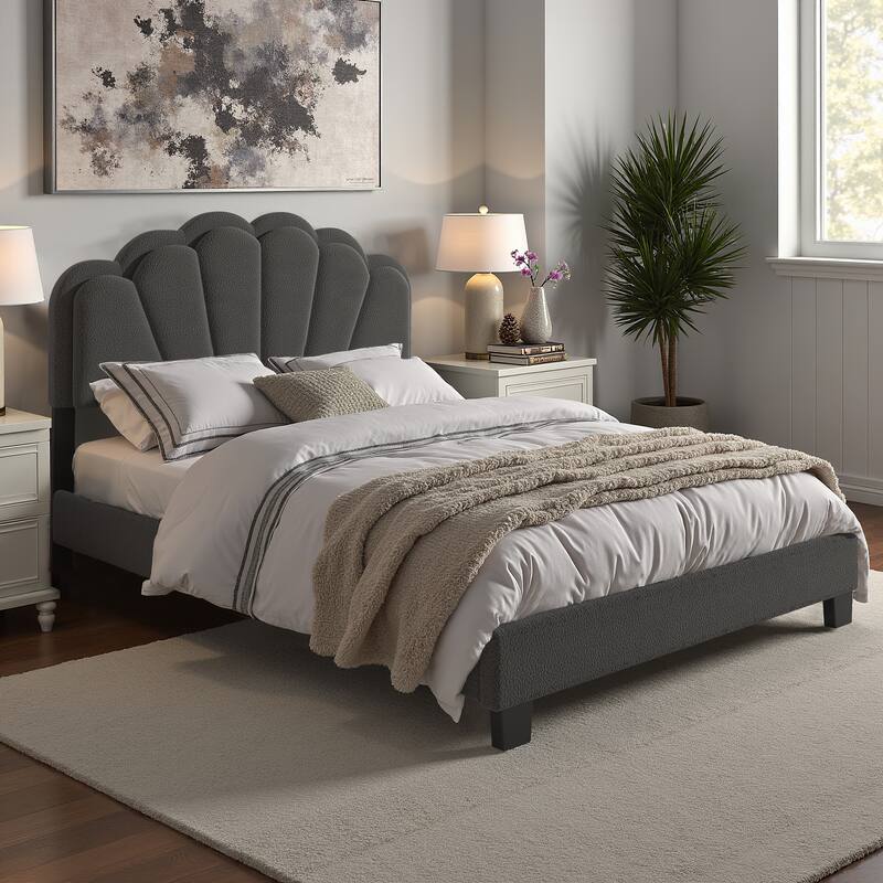 Wacissa LED Headboard Boucle Queen Platform Bed by iNSPIRE Q Modern