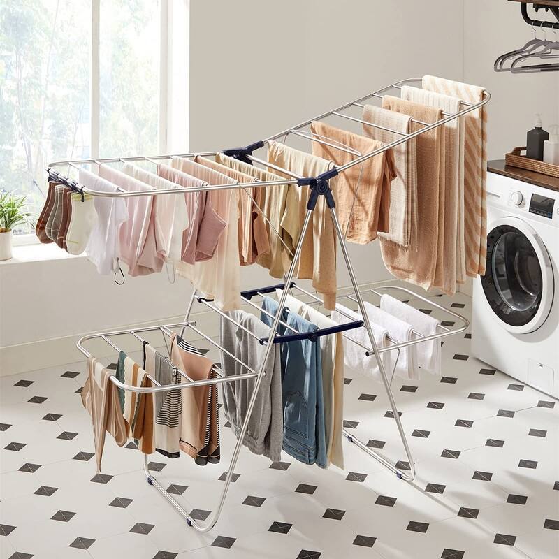 Clothes Drying Rack, Foldable 2-Level Laundry Drying Rac - 2 Tiers（22"D x 61.8"W x 64.3''H )