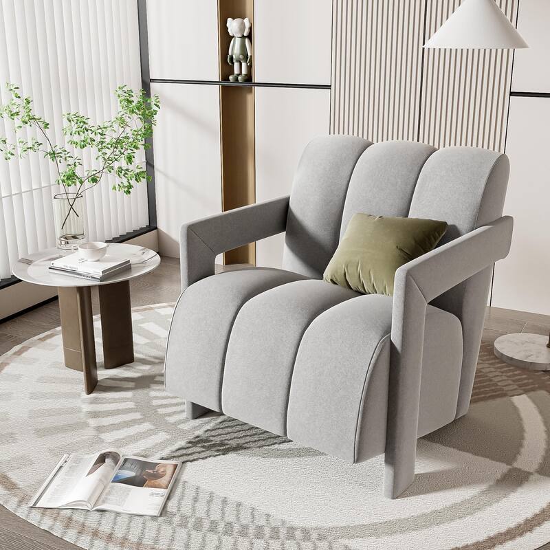 26.3'' Modern Minimalist Leisure Armchair Set of 2 with L-Shaped Armrests, Polyester Fabric for Living Room