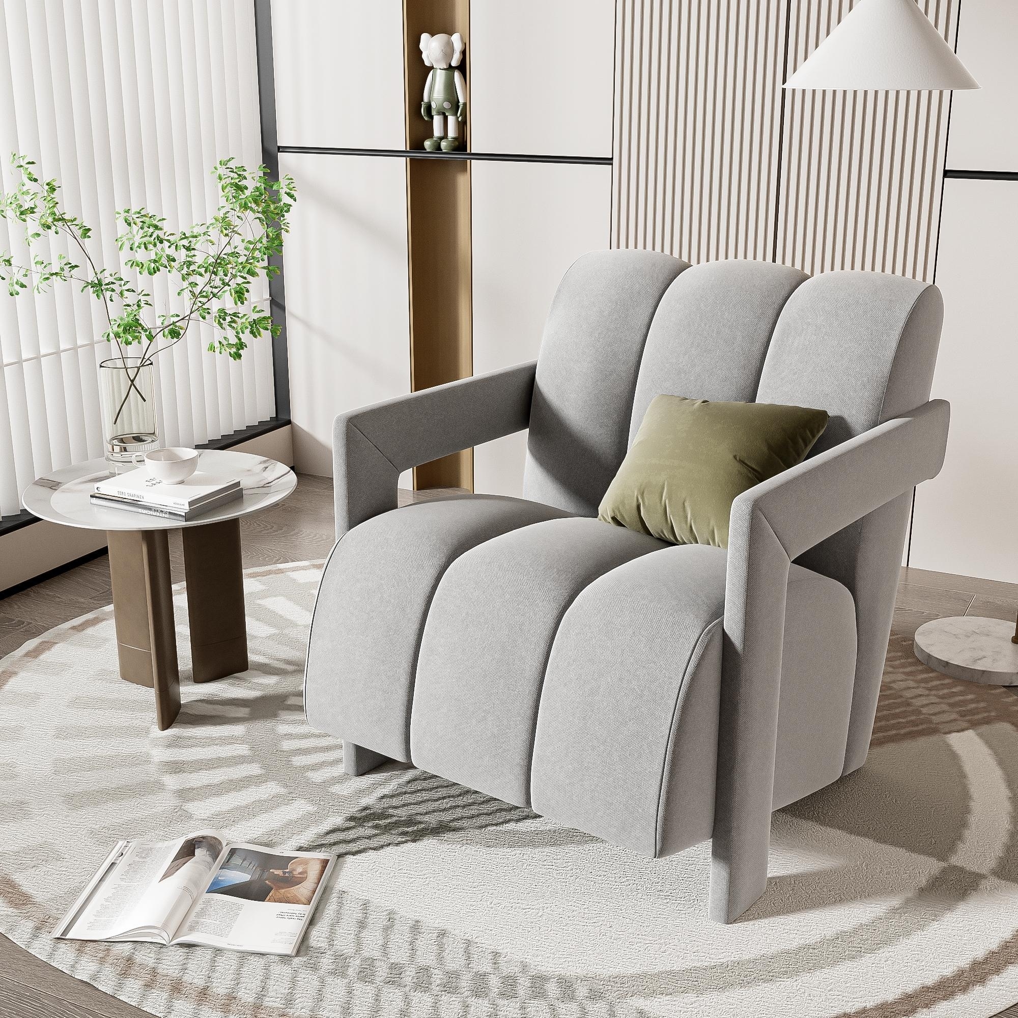 Soft Fabric Reading Chair, Modern Upholstered Armchair with Back