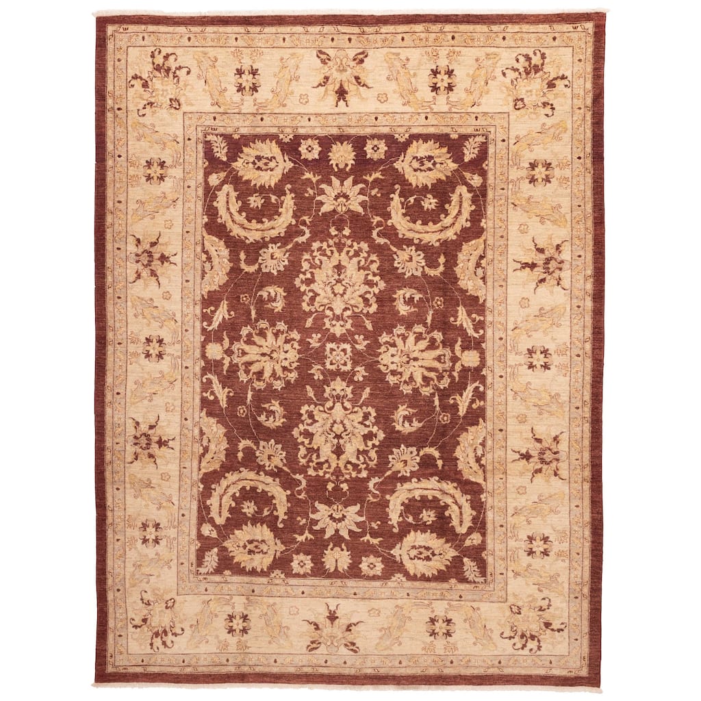 ECARPETGALLERY Hand-knotted Peshawar Oushak Dark Red Wool Rug - 9'0 x 11'11