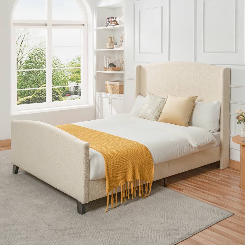 GDFStudio - Jane 49.21" High Back Upholstered Headboard Bed Frame with High Footboard