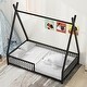 preview thumbnail 16 of 24, Twin Size Metal House Platform Bed with Triangle Structure and Guardrail for Kids, Boys and Girls