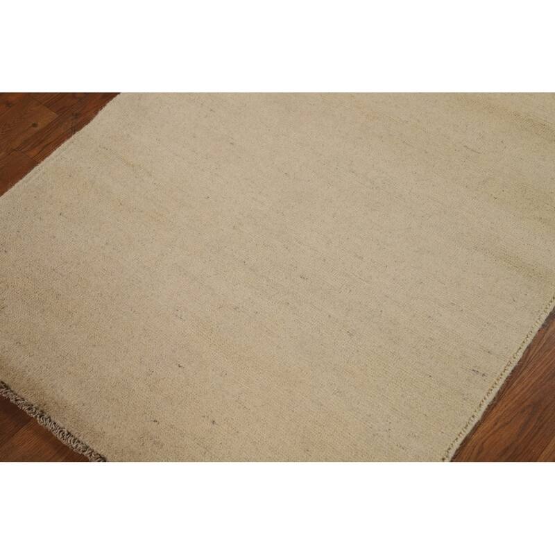 Modern Beige Gabbeh Oriental Rug Hand-Knotted Wool Carpet - 2'10"x 4'0"