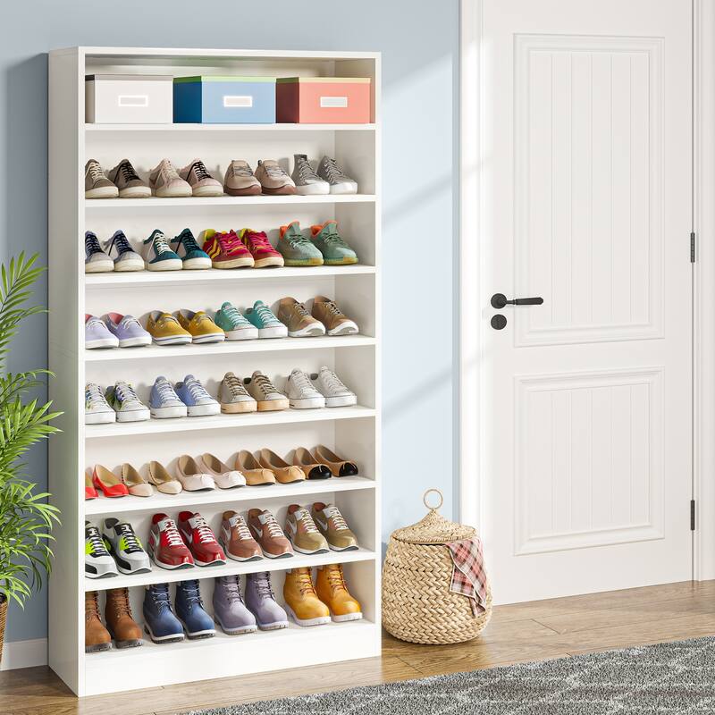 Wood Shoe Cabinet, Freestanding Shoe Storage Cabinet, Open Storage Shoe Organizer Entryway Shoe Rack Cabinet