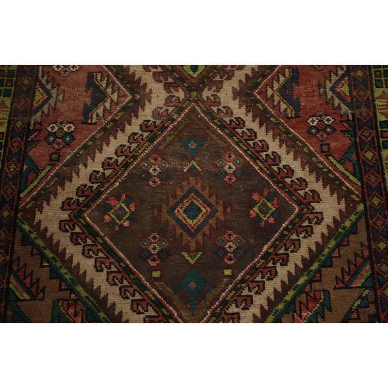 Hand Knotted Oriental 100% Wool Carpet Traditional Geometric Beige & Ivories Heriz Runner Rug - 10' 3'' X 3' 1''