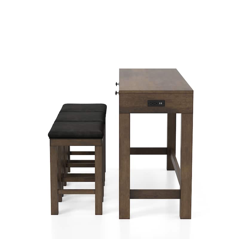Naht Transitional Brown Wood 4-Piece Counter Height Dining Set with USB by Furniture of America
