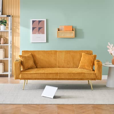 Minimalist Orange Corduroy Sofa for Living Room and Study