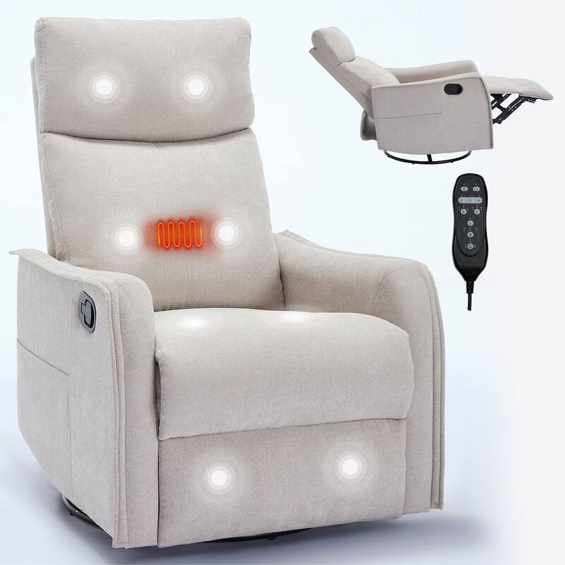 Roomfitters Swivel Rocker Recliner Chair, Manual Massage Glider Armchair with Heat & Vibration, Fabric Living Room Sofa