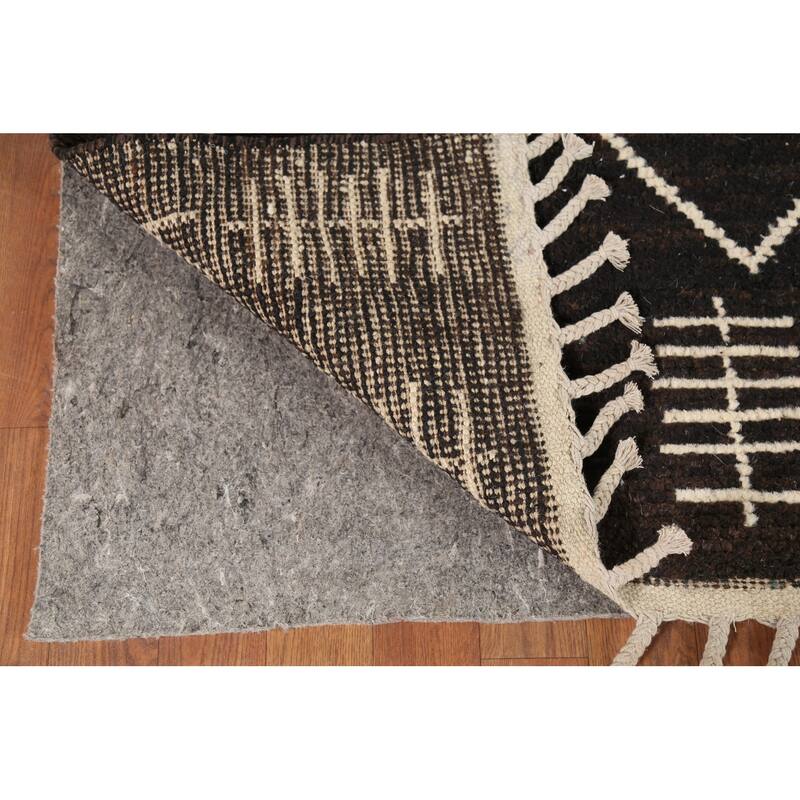 Dark Brown Trellis Moroccan Oriental Area Rug Hand-Knotted Wool Carpet - 5'11"x 9'7"