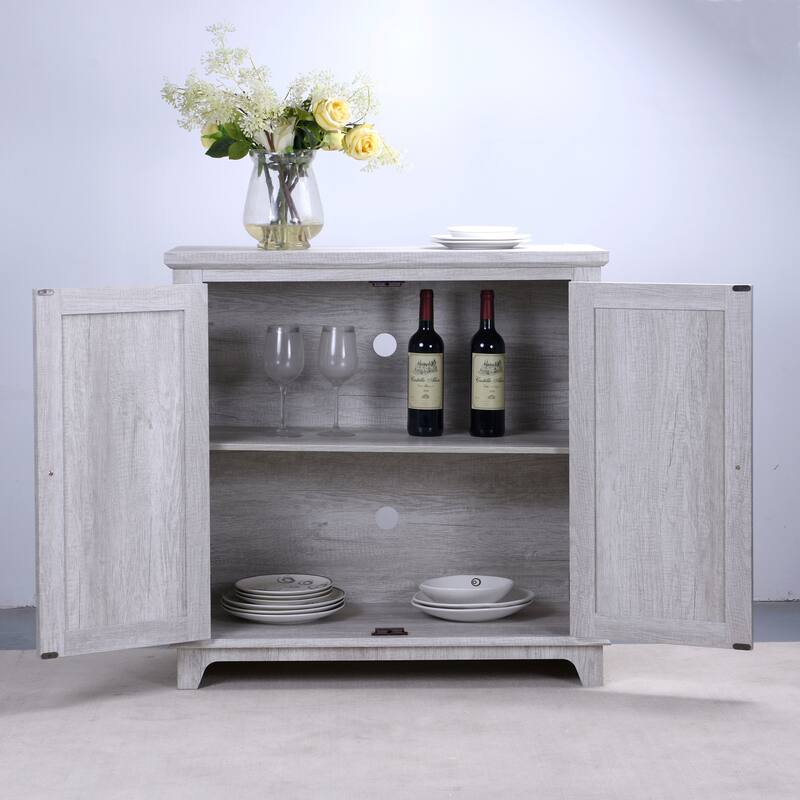 Elegant sideboard with 2 acrylic mirrored doors Sideboard and Buffet with Storage, Hollow-Carved Accent Cabinet