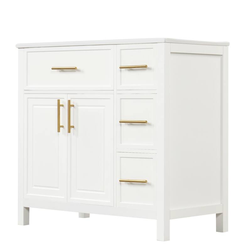 Roomfitters 36" Bathroom Vanity with Sink, Left-Side Basin, Solid Wood Frame, 2 Doors & 3 Drawers