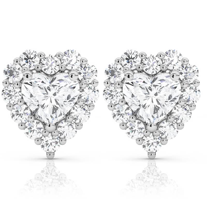 Bliss Diamond 1.30Ct Heart Shape Diamond Halo Studs White or Yellow Gold Lab Grown - Yellow